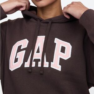 GAP Chocolate Hoodie with Soft Pink Logo- Size L
